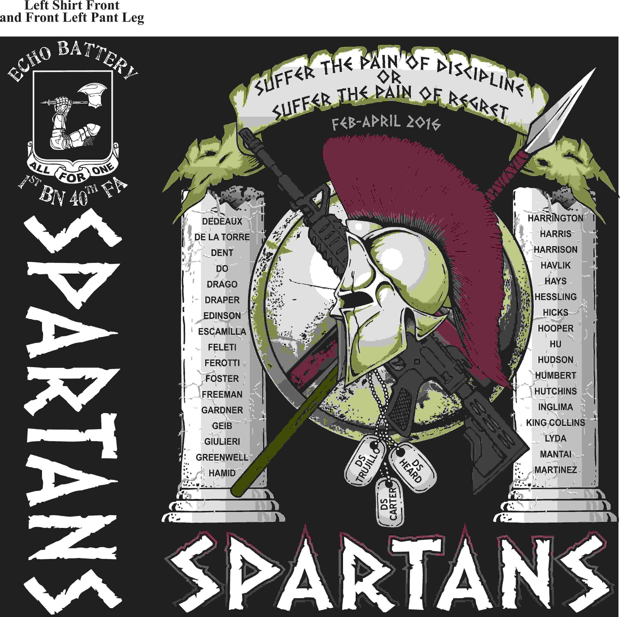 PLATOON SHIRTS (2nd generation print) ECHO 1st 40th SPARTANS APR 2016