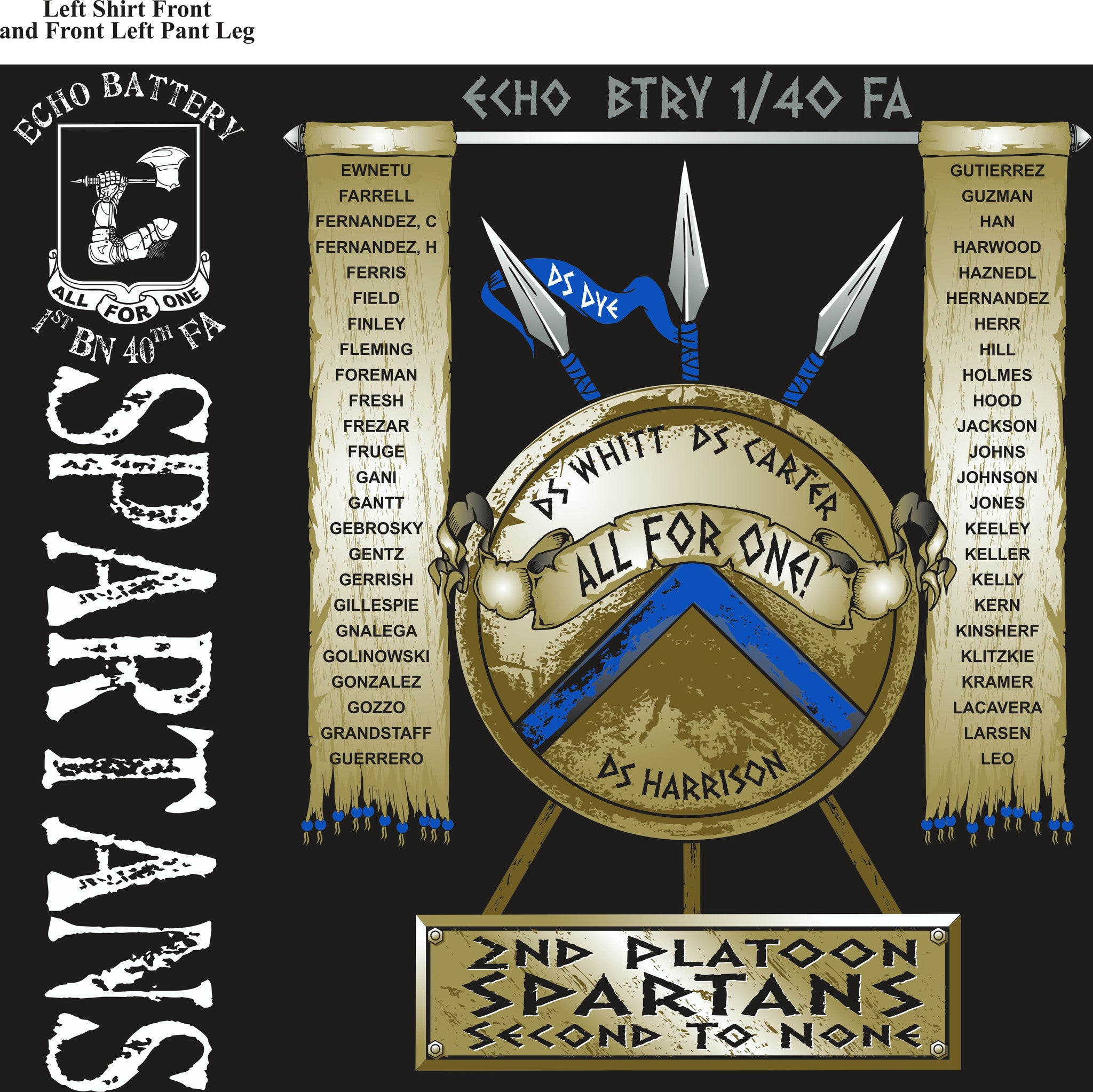 PLATOON SHIRTS (2nd generation print) ECHO 1st 40th SPARTANS JAN 2017