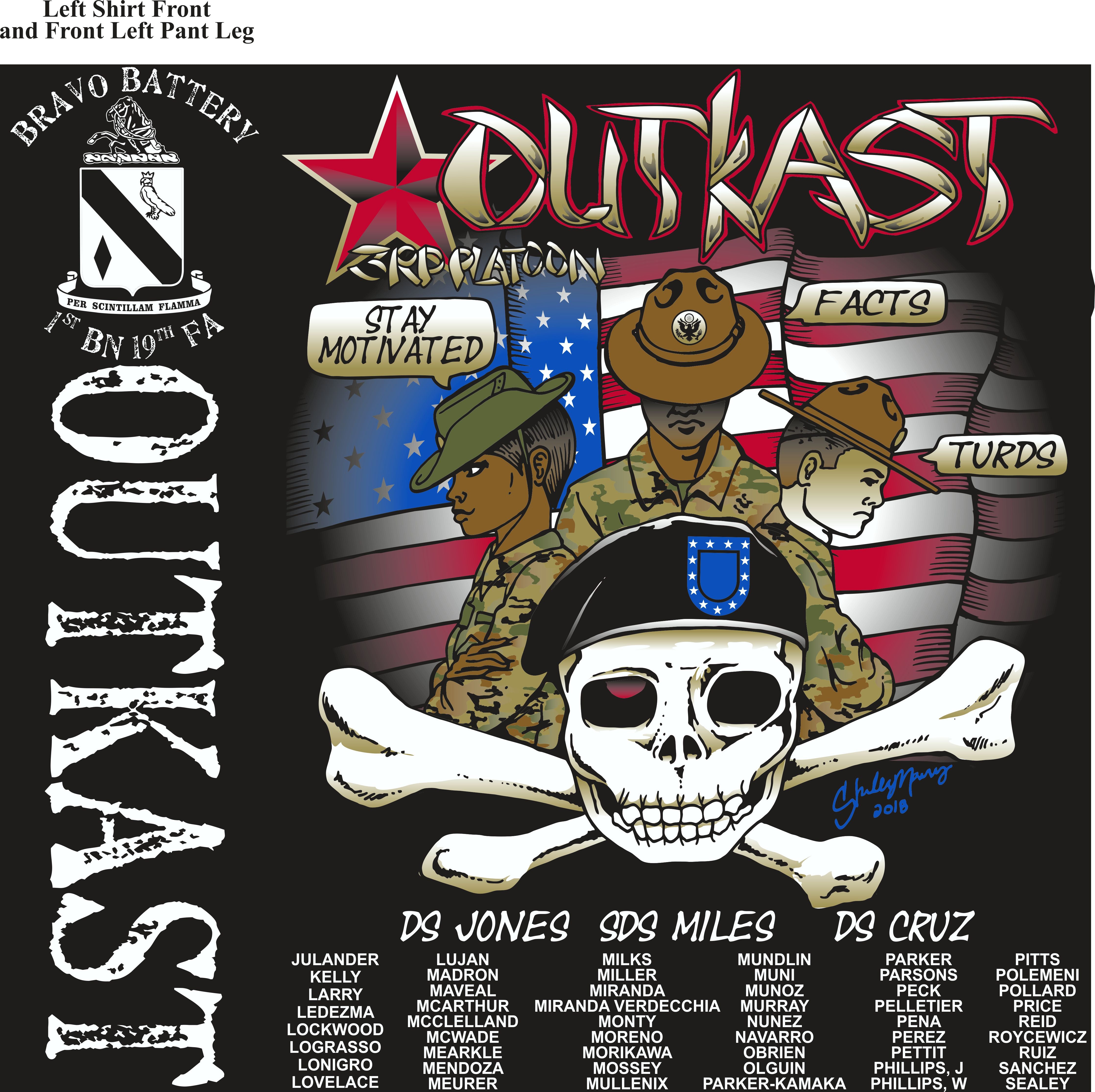 Platoon Shirts (2nd generation print) BRAVO 1ST 19TH OUTKAST MAR 2018