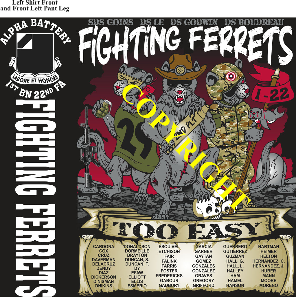 Platoon Items (direct-to-garment print) ALPHA 1st 22nd FIGHTING FERRETS 2nd PLATOON SEPT 2024