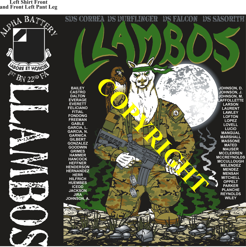 Platoon Items (2nd generation print) ALPHA 1st 22nd LLAMBOS 2nd PLATOON DEC 2023