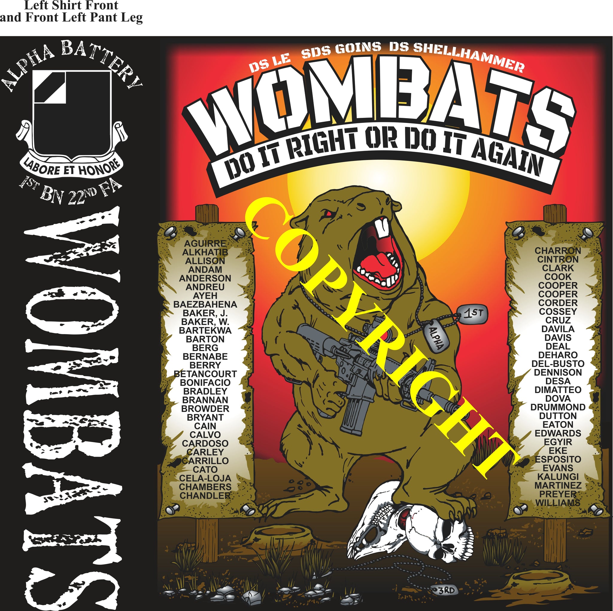 Wombat Shell Army Platoon Items (2nd generation print) ALPHA 1st 22nd WOMBATS 1st PLATOO ...