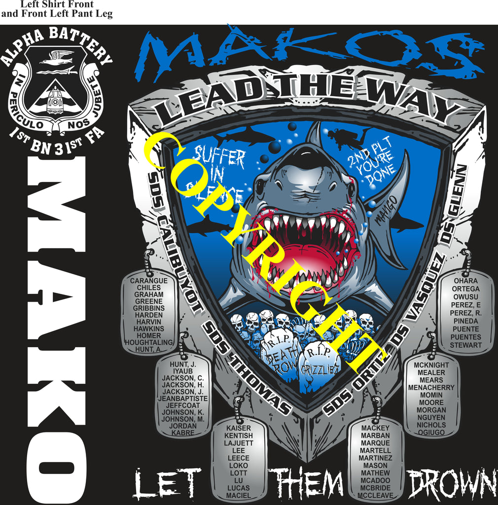 Platoon Items (direct-to-garment print) ALPHA 1st 31st MAKOS 2nd PLATOON APR 2025