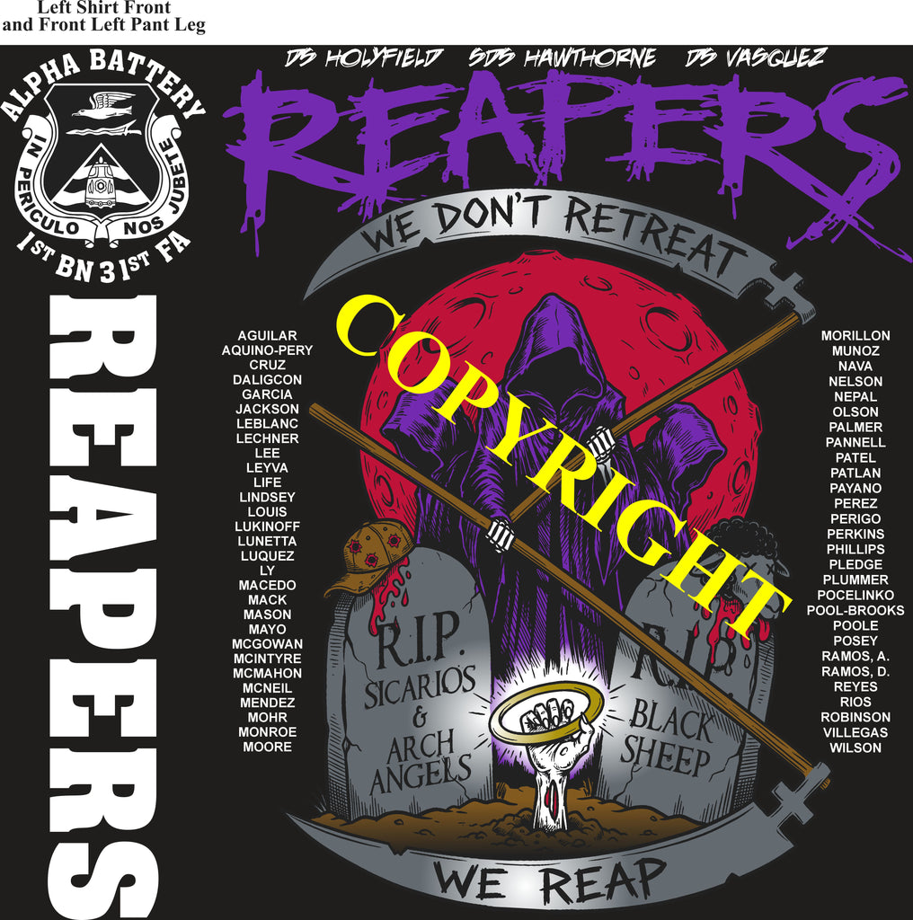 Platoon Items (direct-to-garment print) ALPHA 1st 31st REAPERS 3rd PLATOON OCT 2026 PRE-SALE GRADUATING 10-23-2026