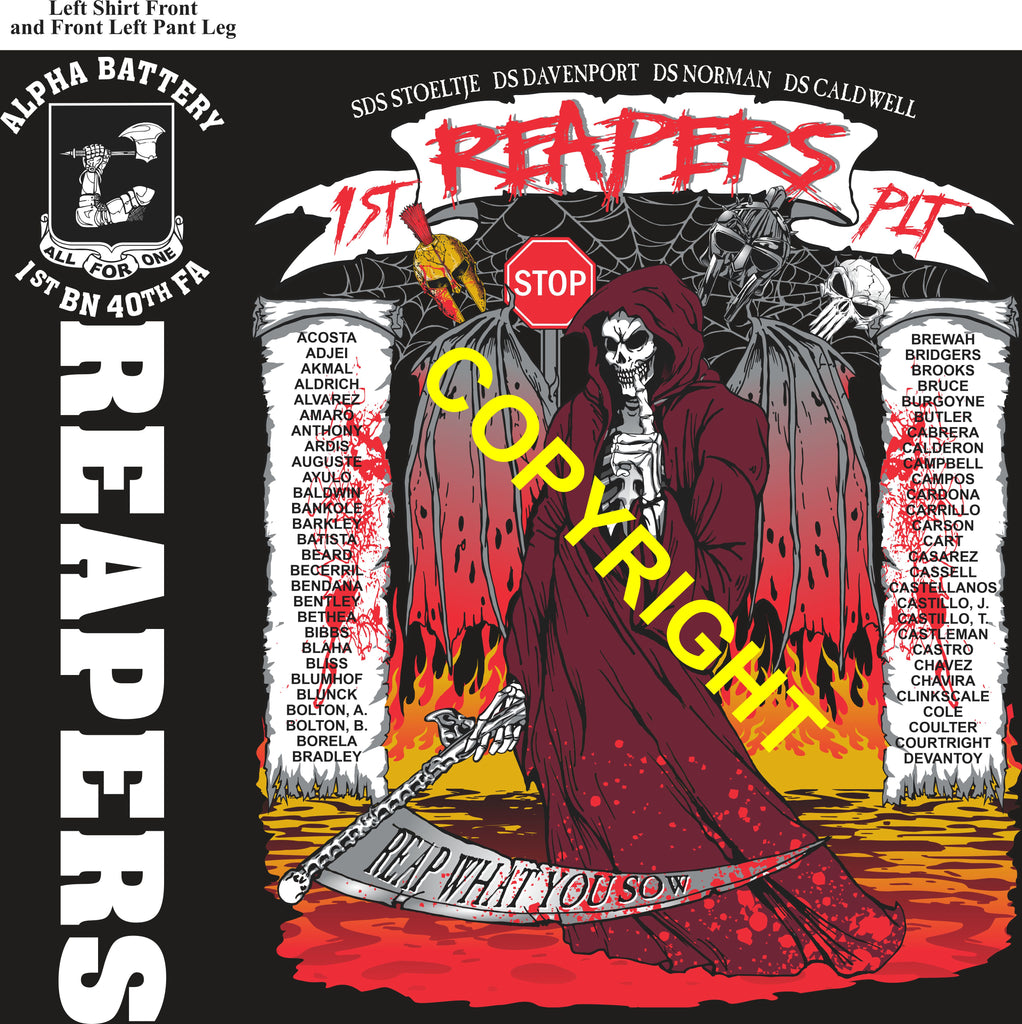 Platoon Items (direct-to-garment print) ALPHA 1st 40th REAPERS 1st PLATOON MAR 2026 PRE-SALE GRADUATING 3-20-2026