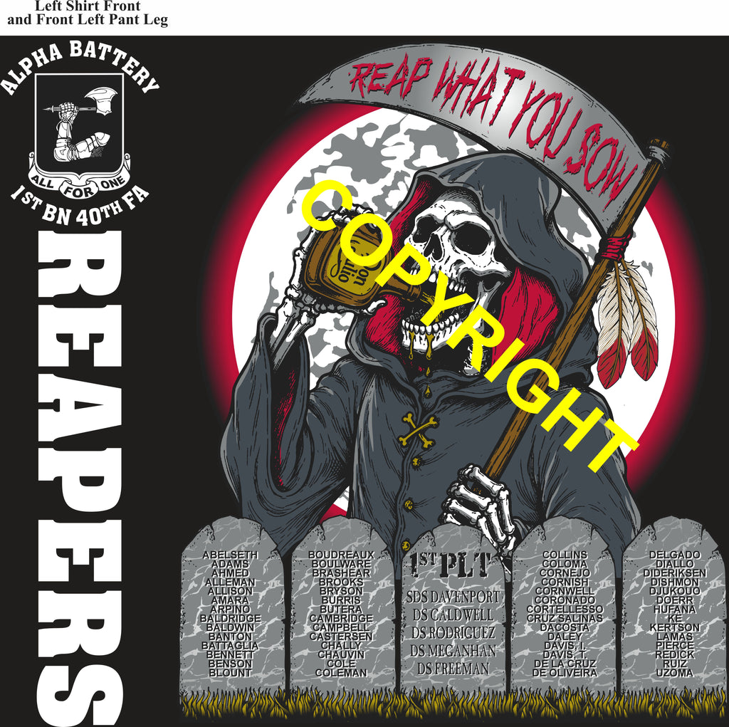Platoon Items (direct-to-garment print) ALPHA 1st 40th REAPERS 1st PLATOON SEPT 2026 PRE-SALE GRADUATING 9-11-2026