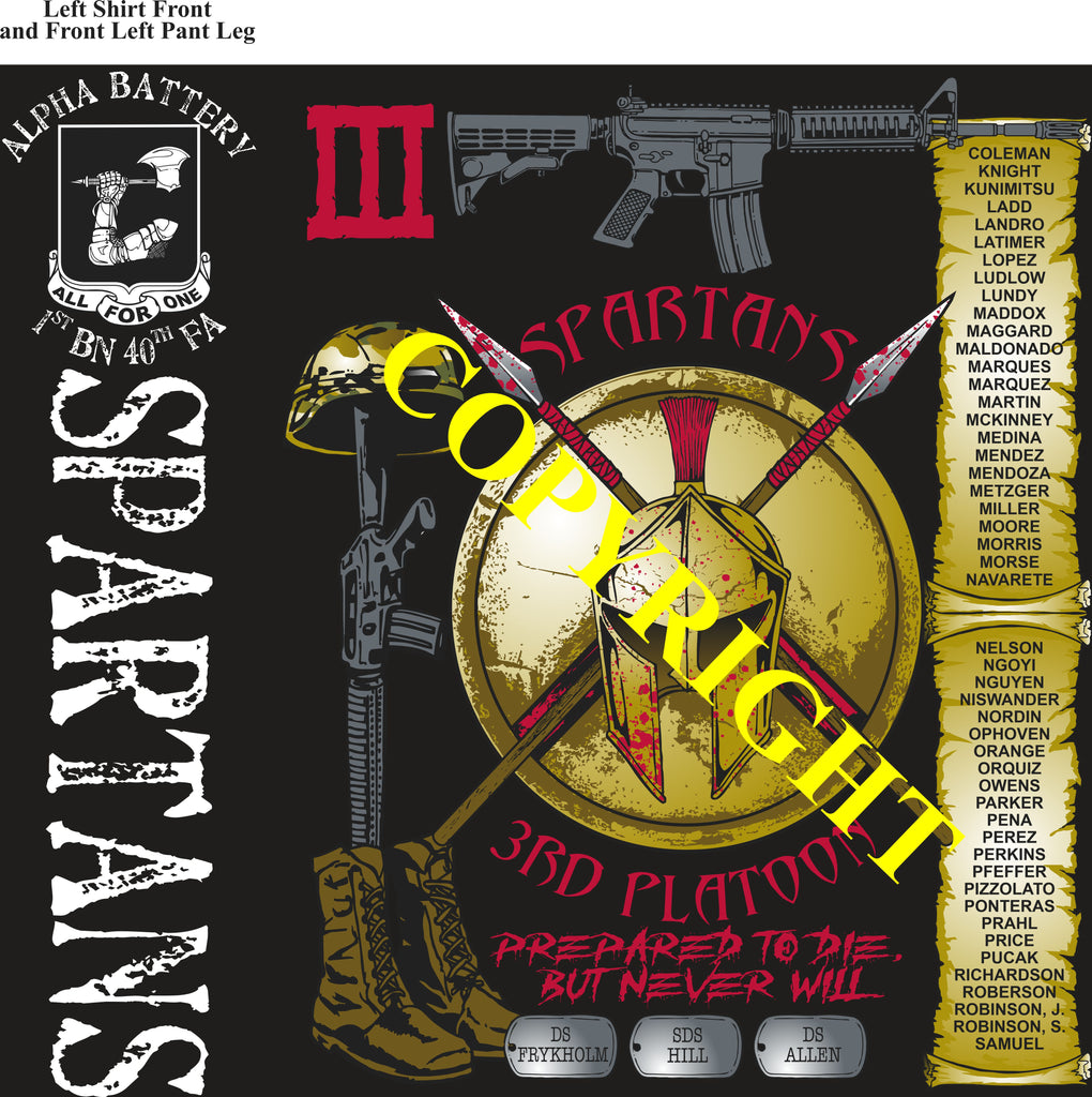 Platoon Items (2nd generation print) ALPHA 1st 40th SPARTANS 3rd PLATOON AUG 2023