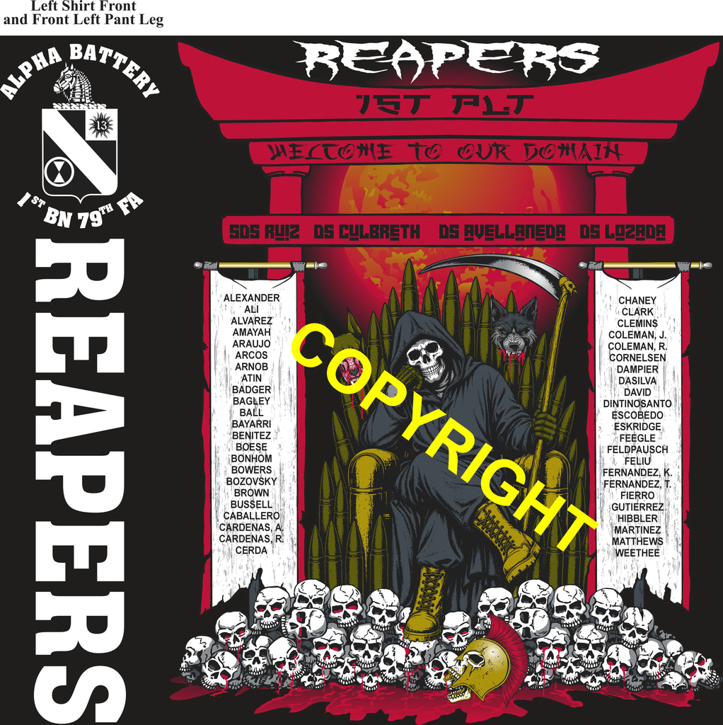 Platoon Items (direct-to-garment print) ALPHA 1st 79th REAPERS 1st PLATOON SEPT 2026 PRE-SALE GRADUATING 9-4-2026