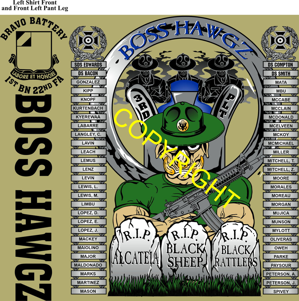 Platoon Items (direct-to-garment print) BRAVO 1st 22nd BOSS HAWGZ 3rd PLATOON COYOTE BROWN OCT 2025 GRADUATED 10-17-2025