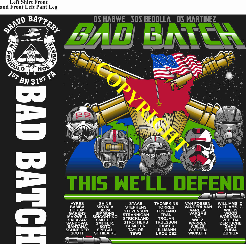 Platoon Items (direct-to-garment print) BRAVO 1st 31st BAD BATCH 4th PLATOON FEB 2025 GRADUATED 2-7-2025