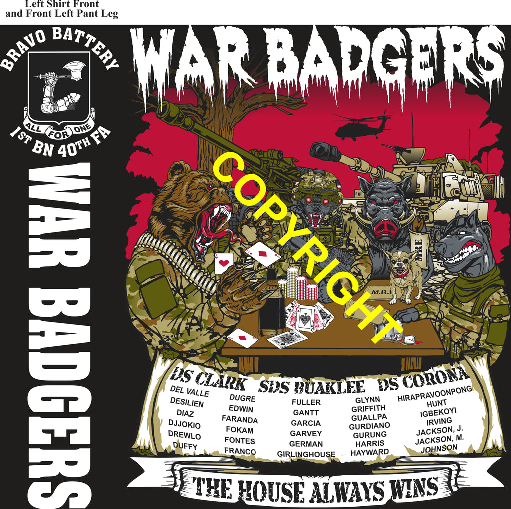 Platoon Items (direct-to-garment print) BRAVO 1st 40th WAR BADGERS 2nd PLATOON DEC 2025 PRE-ORDER GRADUATING 12-5-2025