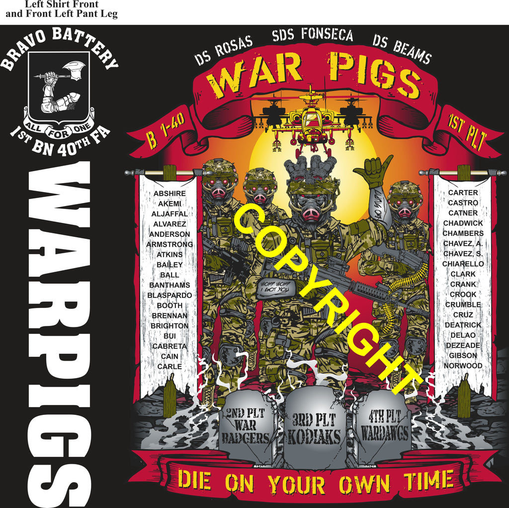 Platoon Items (direct-to-garment print) BRAVO 1st 40th WAR PIGS 1st PLATOON DEC 2025 PRE-ORDER GRADUATING 12-5-2025