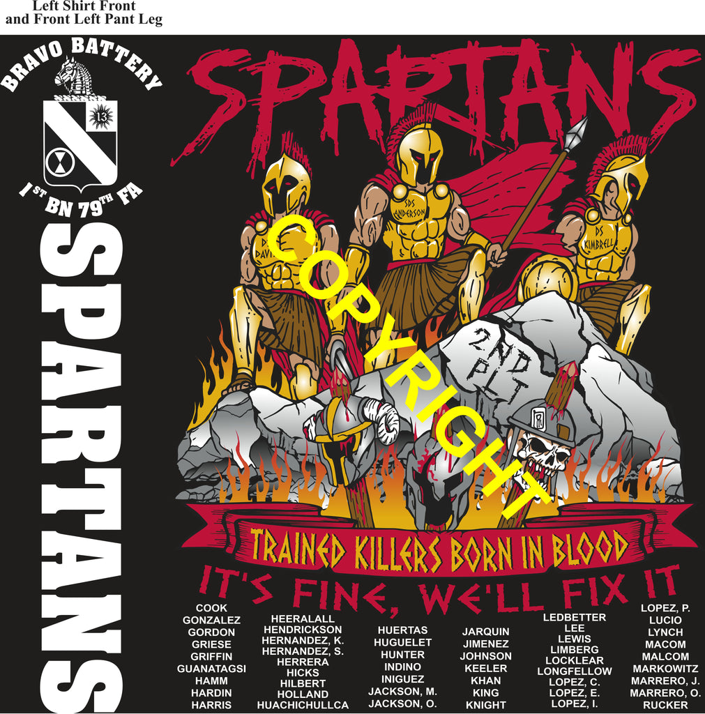 Platoon Items (direct-to-garment print) BRAVO 1st 79th SPARTANS 2nd PLATOON NOV 2025 PRE-ORDER GRADUATING 11-7-2025