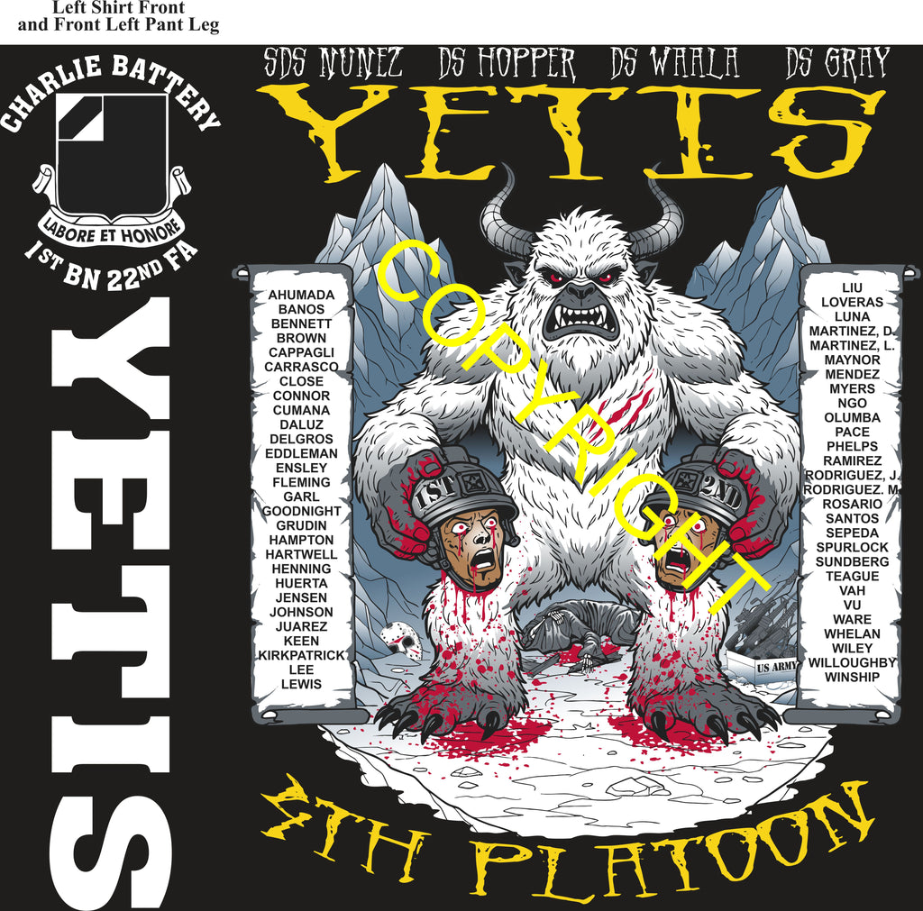Platoon Items (direct-to-garment print) CHARLIE 1st 22nd YETIS 4th PLATOON APR 2026 PRE-SALE GRADUATING 4-3-2026