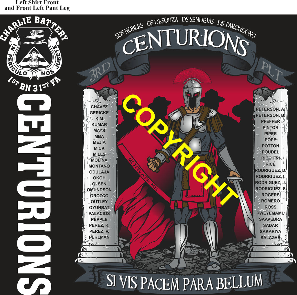 Platoon Items (direct-to-garment print) CHARLIE 1st 31st CENTURIONS 3rd PLATOON DEC 2025 PRE-ORDER GRADUATING 12-18-2025