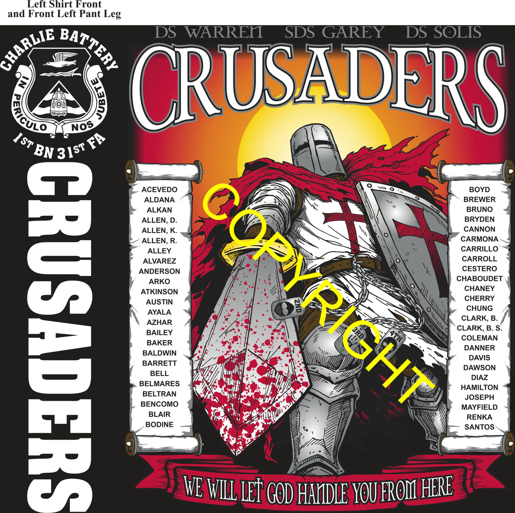 Platoon Items (direct-to-garment print) CHARLIE 1st 31st CRUSADERS 1st PLATOON APR 2026 GRADUATED 4-17-2026