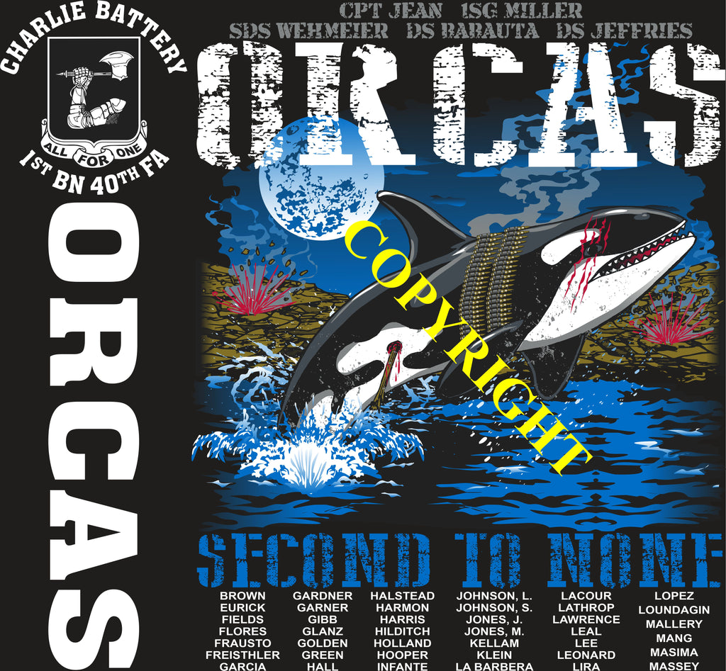 Platoon Items (direct-to-garment print) CHARLIE 1st 40th ORCAS 2nd PLATOON JULY 2024