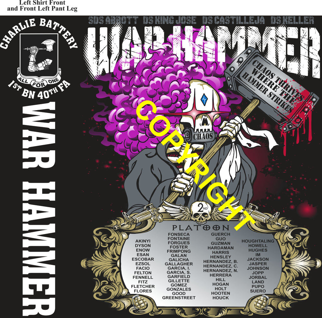 Platoon Items (direct-to-garment print) CHARLIE 1st 40th WAR HAMMER 2nd PLATOON OCT 2025 PRE-ORDER GRADUATING 10-24-2025