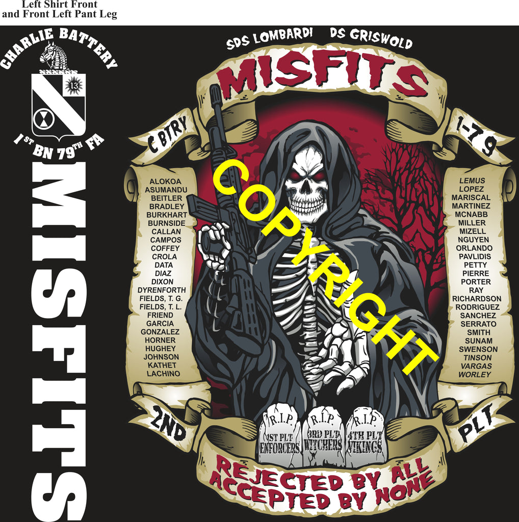 Platoon Items (direct-to-garment print) CHARLIE 1st 79th MISFITS 2nd PLATOON DEC 2025 PRE-ORDER GRADUATING 12-18-2025