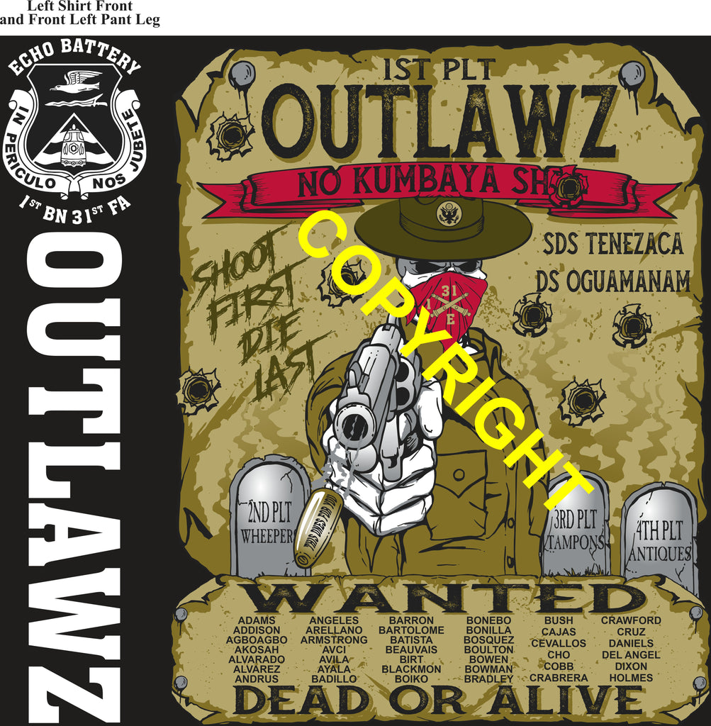 Platoon Items (direct-to-garment print) ECHO 1st 31st OUTLAWZ 1st PLATOON MAY 2026 GRADUATED 5-29-2026