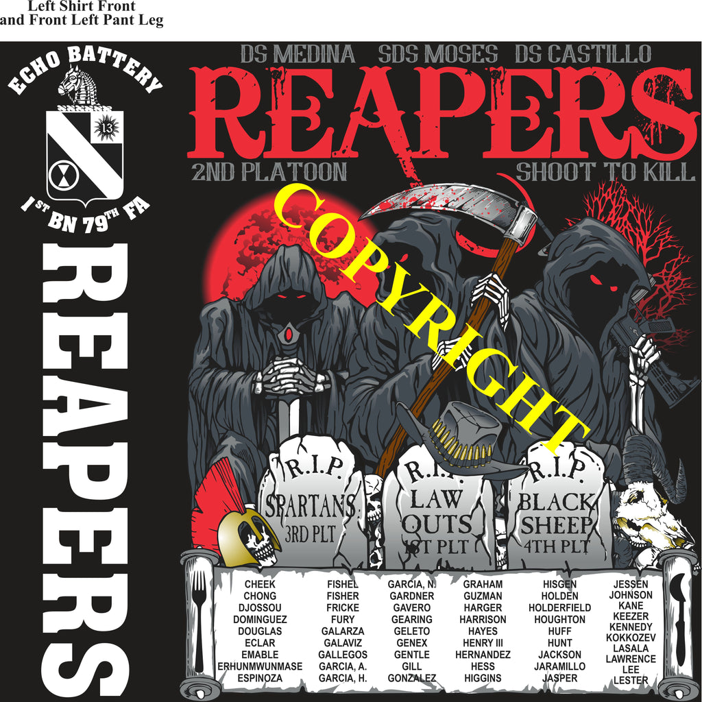 Platoon Items (direct-to-garment print) ECHO 1st 79th REAPERS 2nd PLATOON MAY 2024