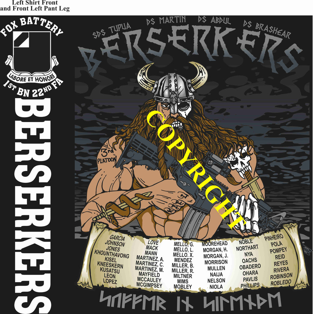 Platoon Items (direct-to-garment print) FOX 1st 22nd BERSERKERS 3rd PLATOON APR 2025