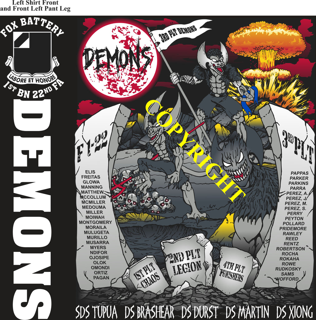 Platoon Items FOX 1st 22nd (direct-to-garment print) DEMONS 3rd PLATOON JULY 2025  GRADUATED 7-11-25