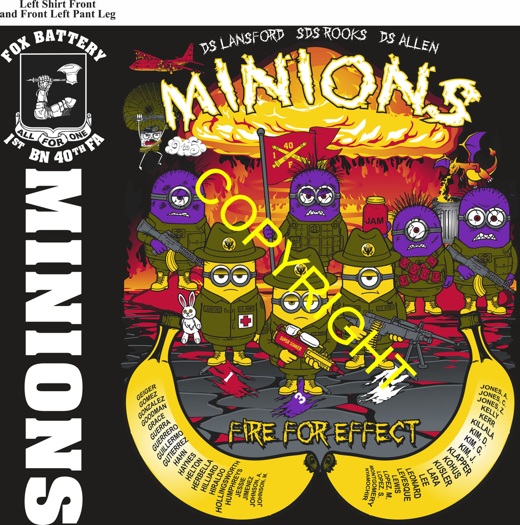 Platoon Items (direct-to-garment print) FOX 1st 40th MINIONS 2nd PLATOON AUG 2026 PRE-SALE GRADUATING 8-7-2026