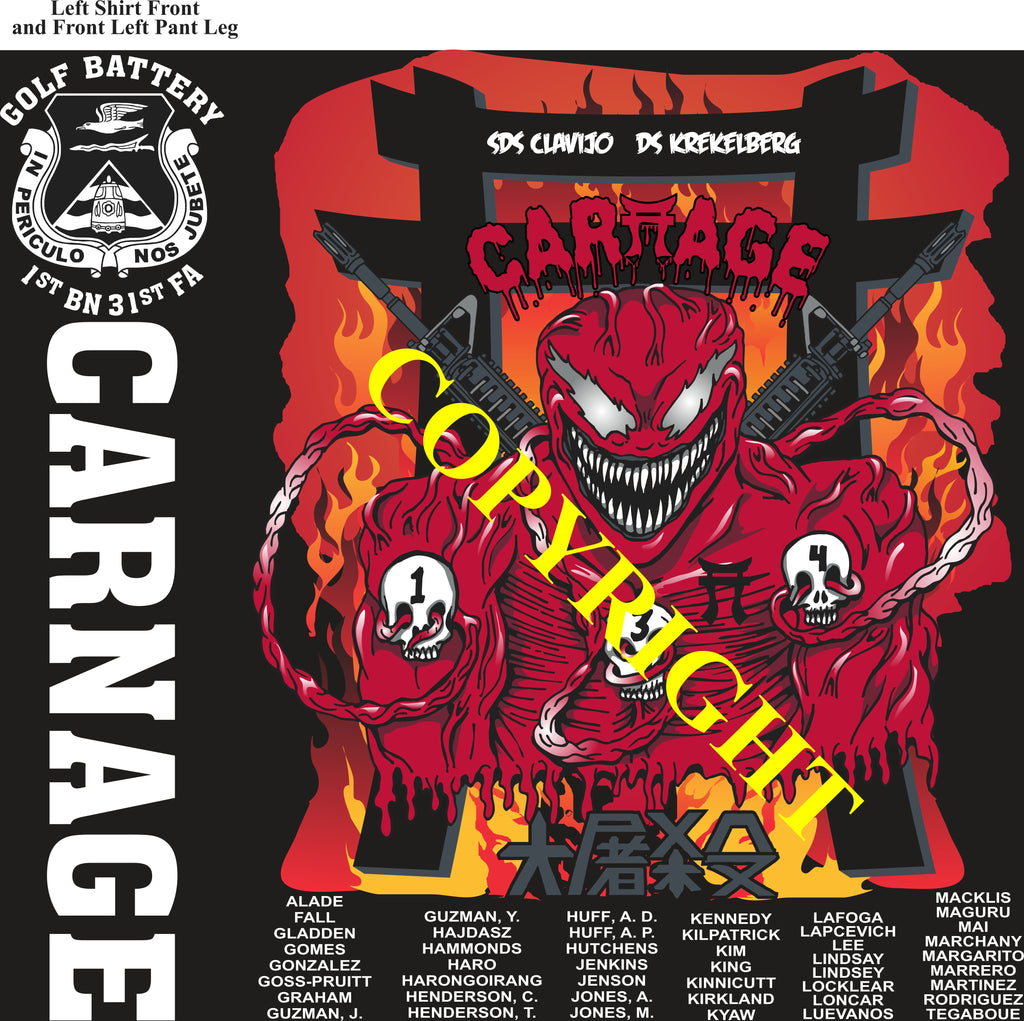 Platoon Items (direct-to-garment print) GOLF 1st 31st CARNAGE 2nd PLATOON MAY 2025 GRADUATED 5-9-2025