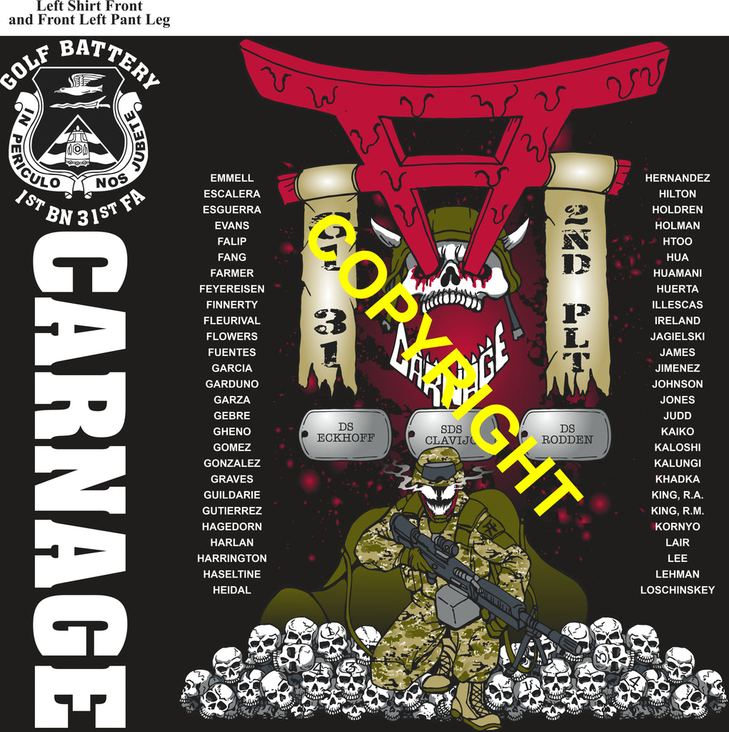 Platoon Items (direct-to-garment print) GOLF 1st 31st CARNAGE 2nd PLATOON OCT 2025 PRE-ORDER GRADUATING 10-24-2025