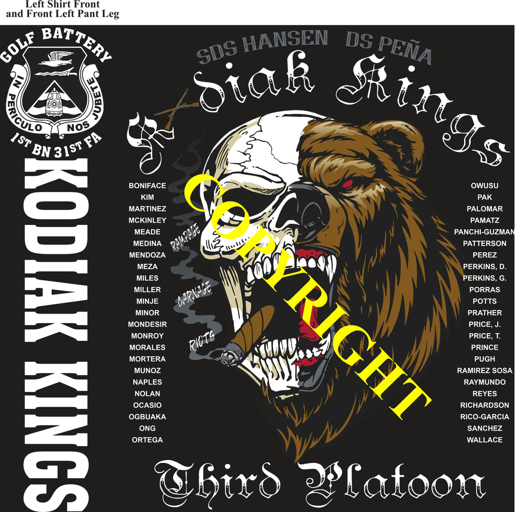 Platoon Items (direct-to-garment print) GOLF 1st 31st KODIAK KINGS 3rd PLATOON MAY 2025 GRADUATED 5-9-2025
