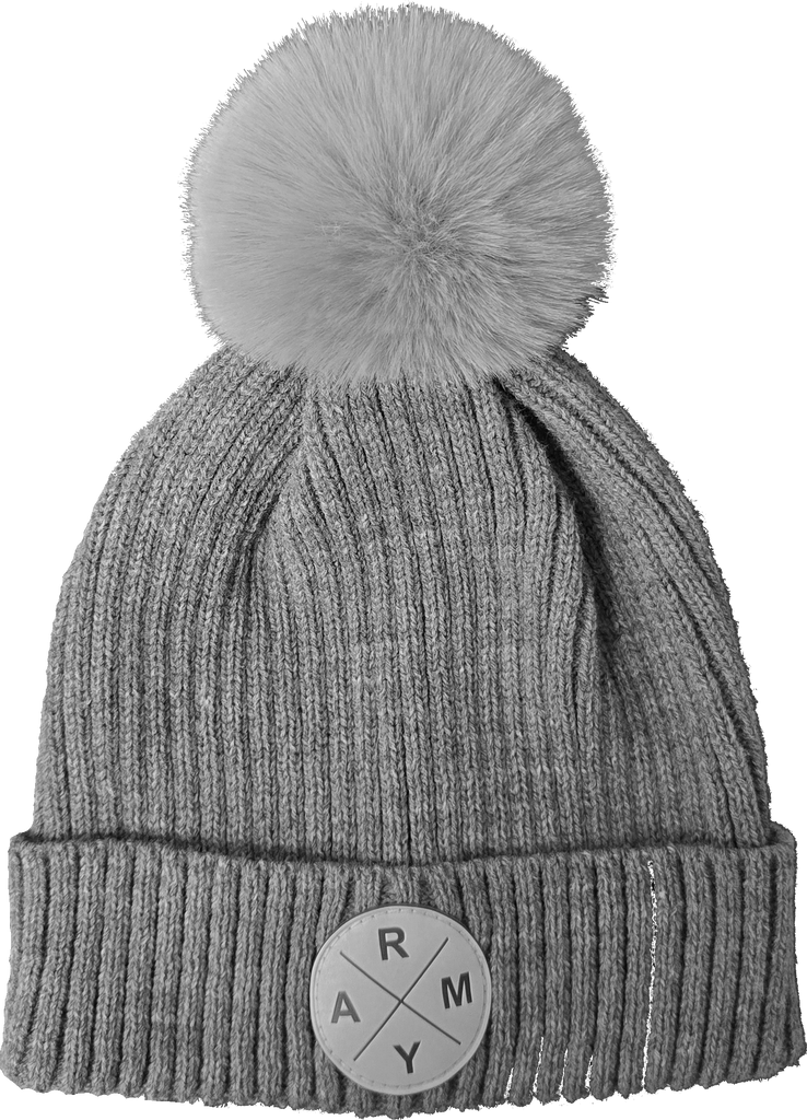 GRAY POM BEANIE