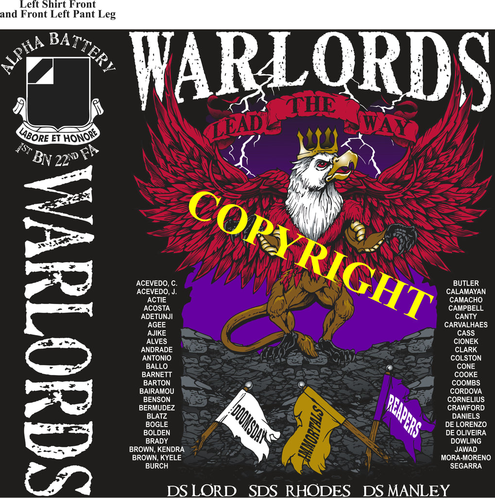Platoon Shirts (2nd generation print) ALPHA 1st 22nd WARLORDS JULY 2021