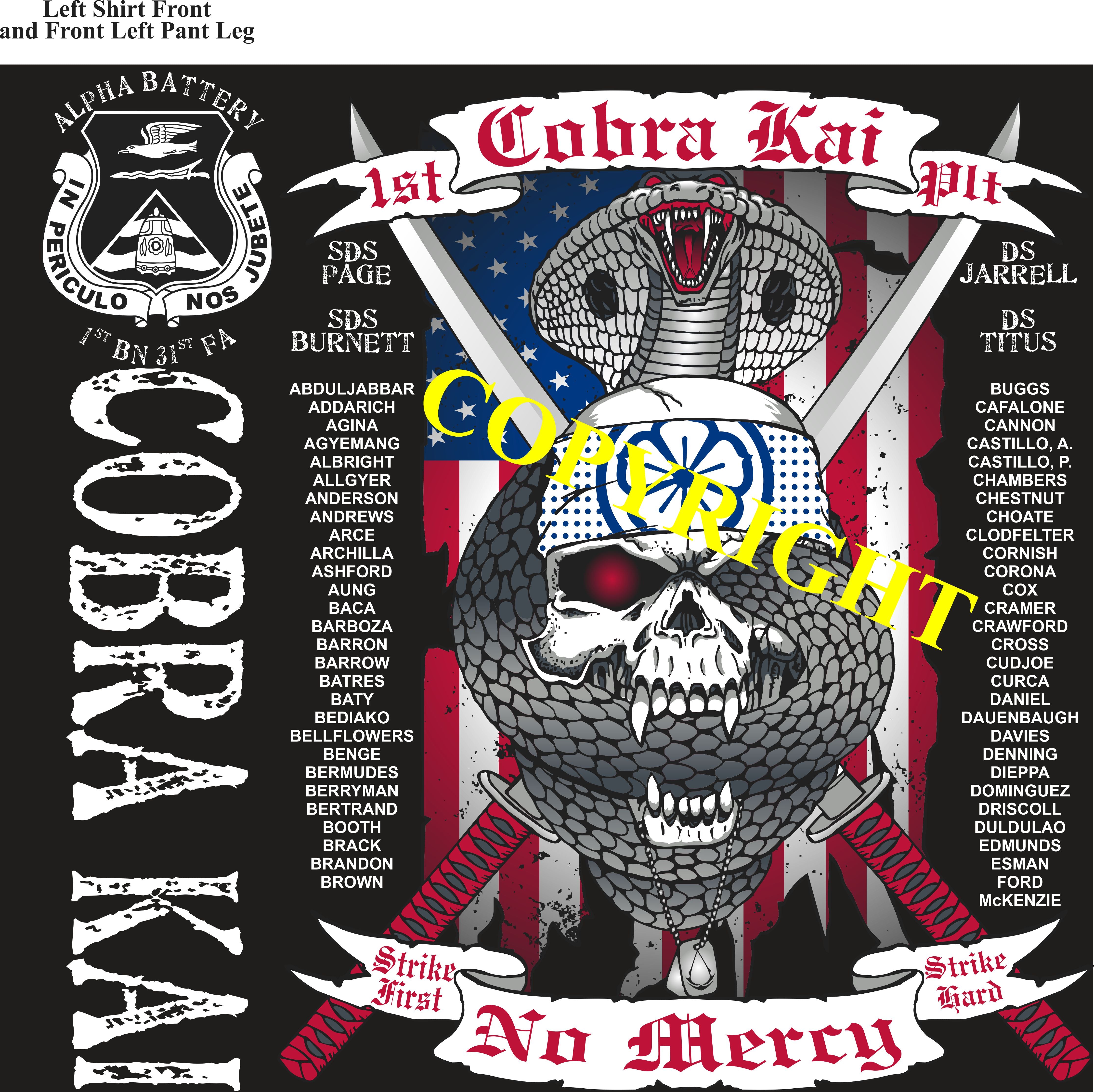 Platoon Shirts (2nd generation print) ALPHA 1st 31st COBRA KAI NOV 2020