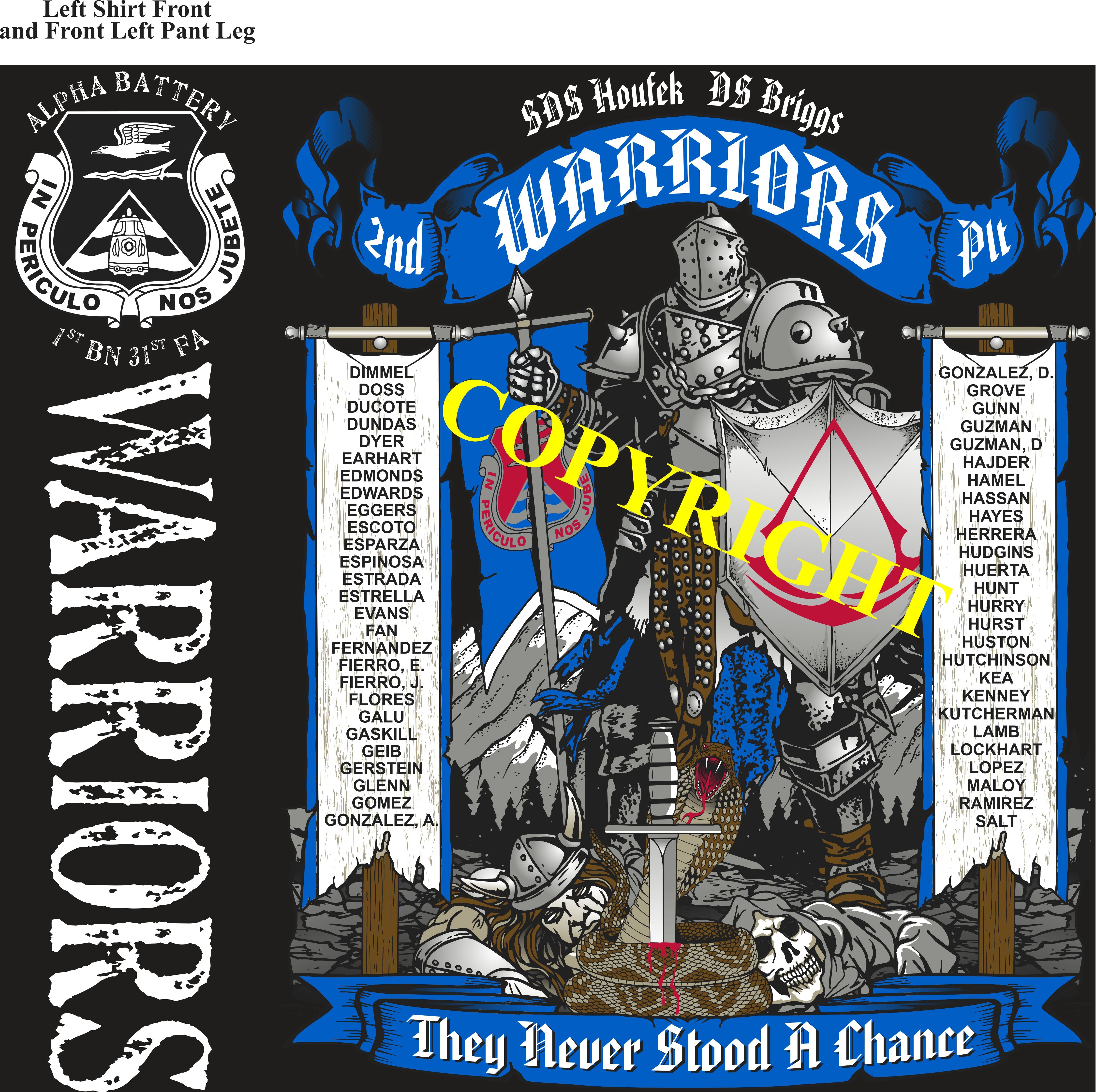 Platoon Shirts (2nd generation print) ALPHA 1st 31st WARRIORS NOV 2020