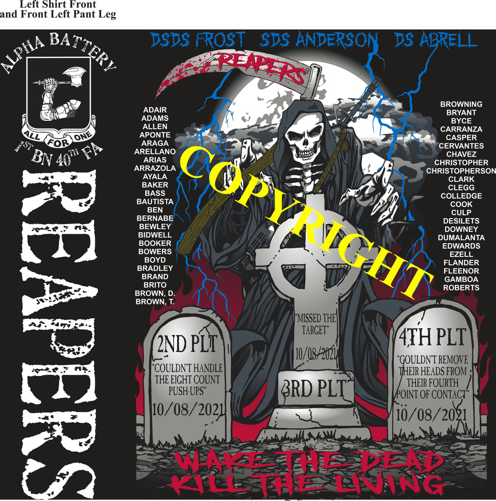 Platoon Shirts (2nd generation print) ALPHA 1st 40th REAPERS OCT 2021