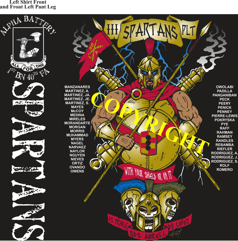 Platoon Shirts (2nd generation print) ALPHA 1st 40th SPARTANS JULY 2021