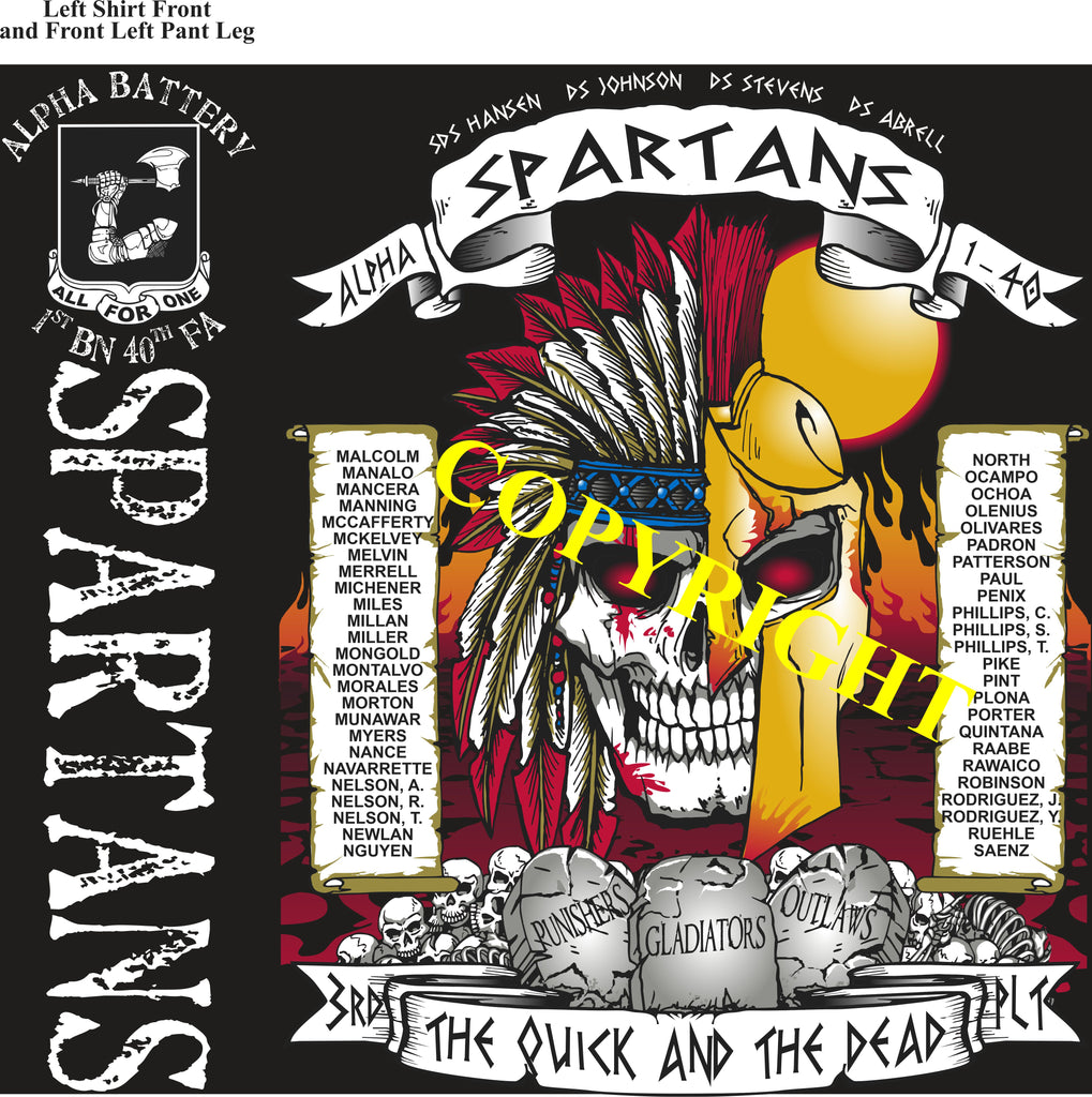 Platoon Shirts (2nd generation print) ALPHA 1st 40th SPARTANS SEPT 2020