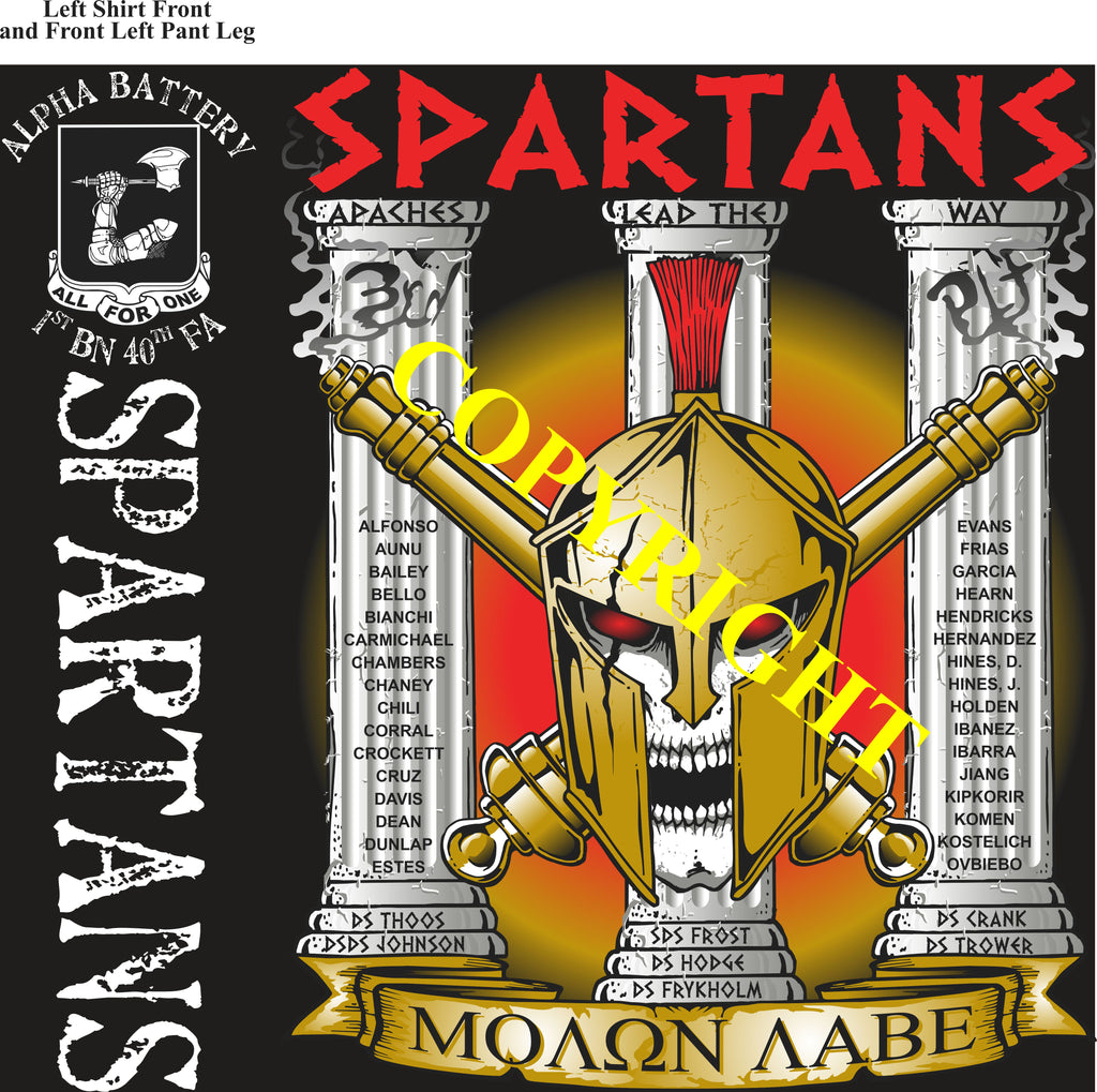 Platoon Items (2nd generation print) ALPHA 1st 40th SPARTANS APR 2022