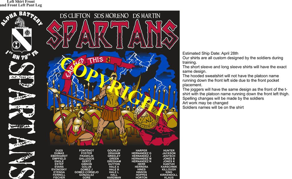 Platoon Shirts (2nd generation print) ALPHA 1st 79th SPARTANS MAY 2020