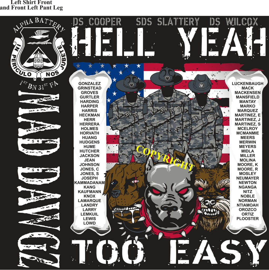 Platoon Shirts (2nd generation print) ALPHA 1st 31st MAD DAWGZ DEC 2018
