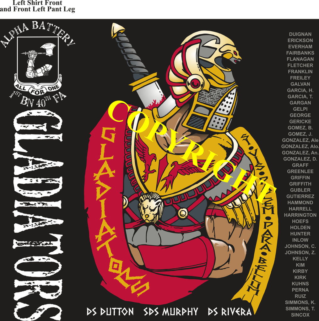 Platoon Shirts (2nd generation print) ALPHA 1st 40th GLADIATORS SEPT 2019