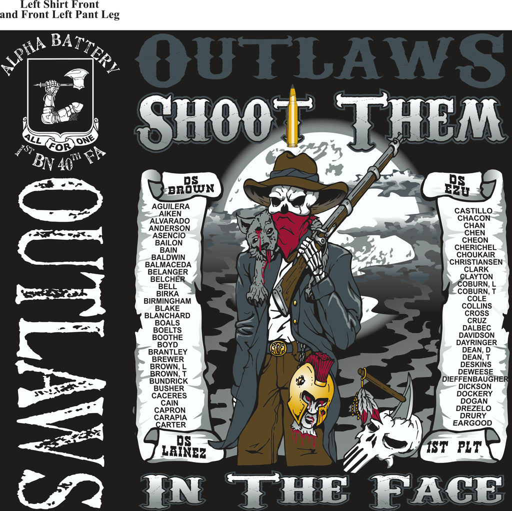 Platoon Shirts (2nd generation print) ALPHA 1st 40th OUTLAWS AUG 2018