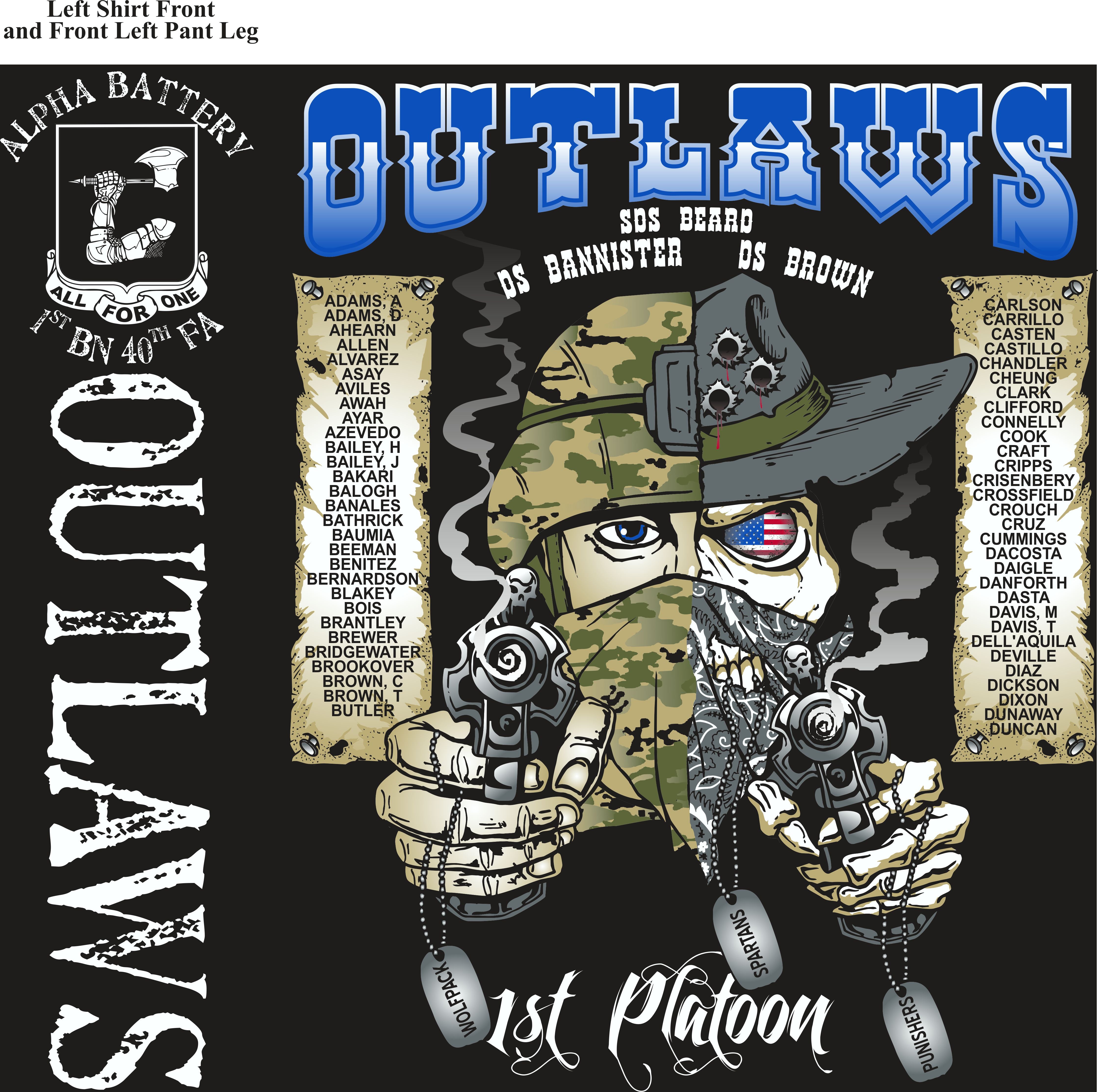 Platoon Shirts (2nd generation print) ALPHA 1ST 40TH OUTLAWS OCT 2017