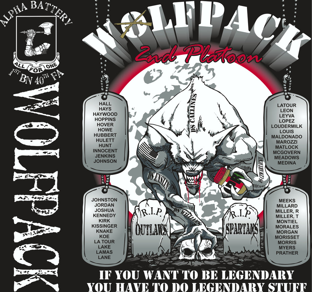 Platoon Shirts (2nd generation print) ALPHA 1ST 40TH WOLFPACK FEB 2018