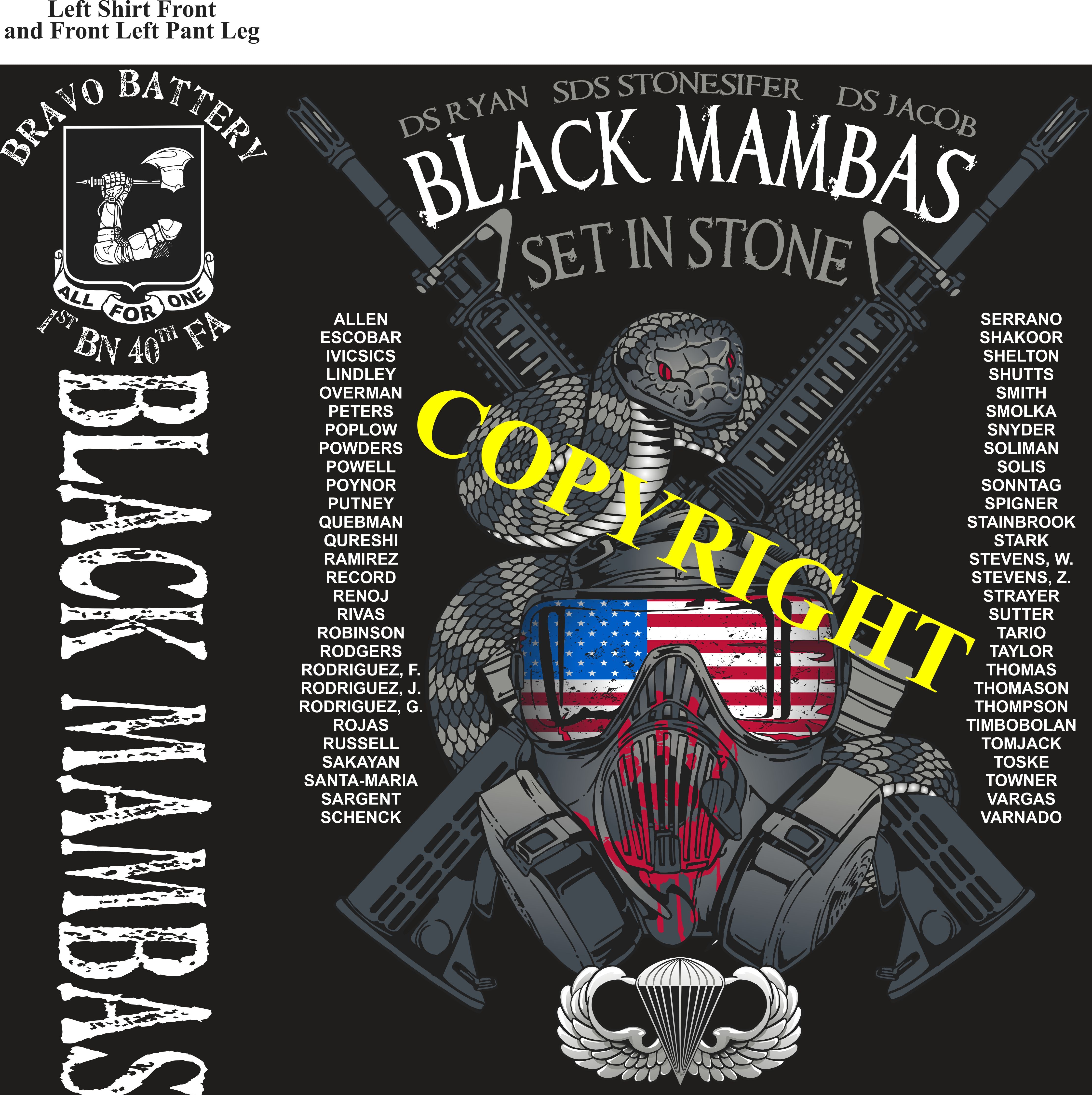Platoon Shirts (2nd generation print) BRAVO 1st 40th BLACK MAMBAS AUG 2021