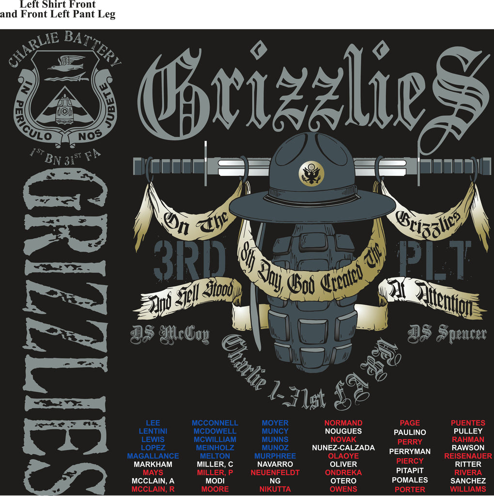 PLATOON SHIRTS (2nd generation print) CHARLIE 1st 31st GRIZZLIES JULY 2016