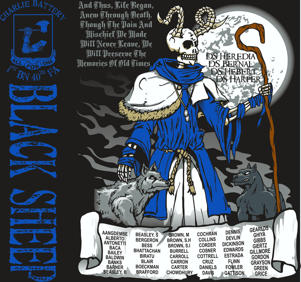 PLATOON SHIRTS (2nd generation print) CHARLIE 1st 40th BLACK SHEEP AUG 2016