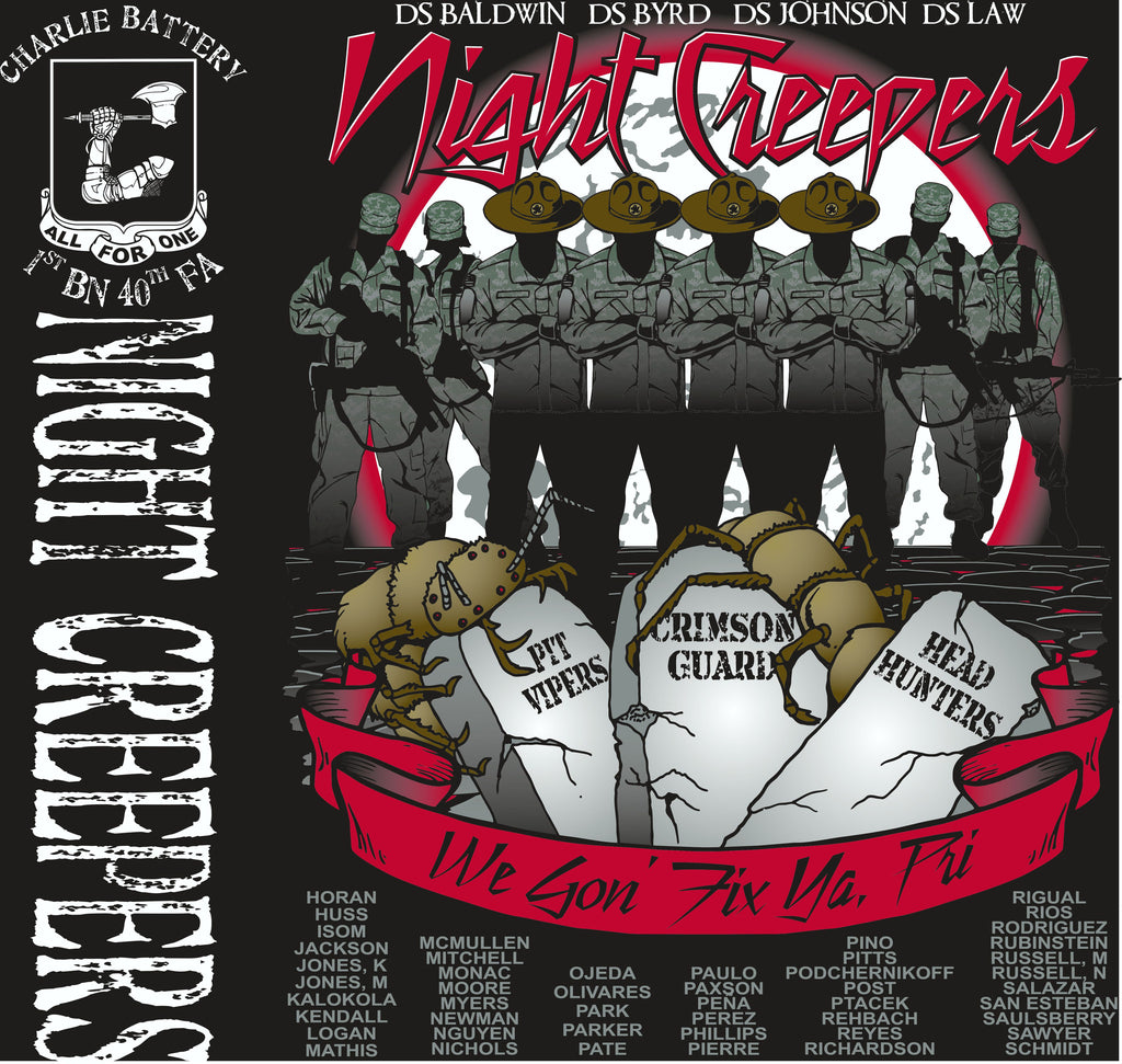 PLATOON SHIRTS (2nd generation print) CHARLIE 1st 40th NIGHT CREEPERS NOV 2016
