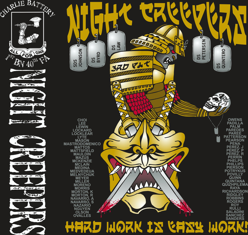 PLATOON SHIRTS (2nd generation print) CHARLIE 1ST 40TH NIGHT CREEPERS SEPT 2017